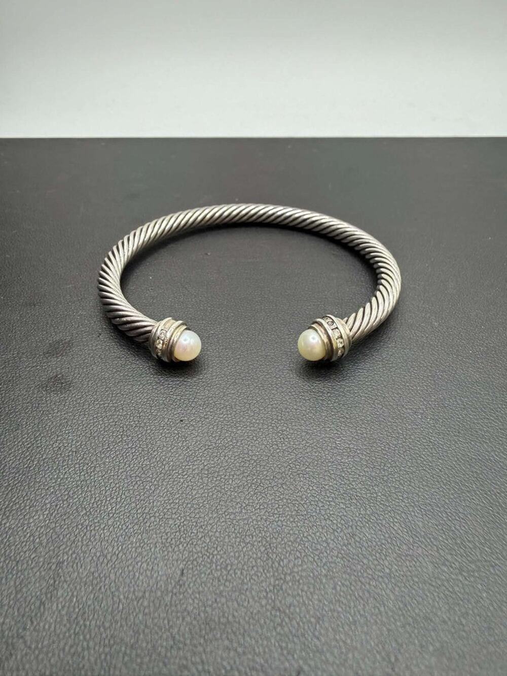 David Yurman Cable Classics 5mm Pearls and Diamonds Cable Cuff Bracelet TS 987